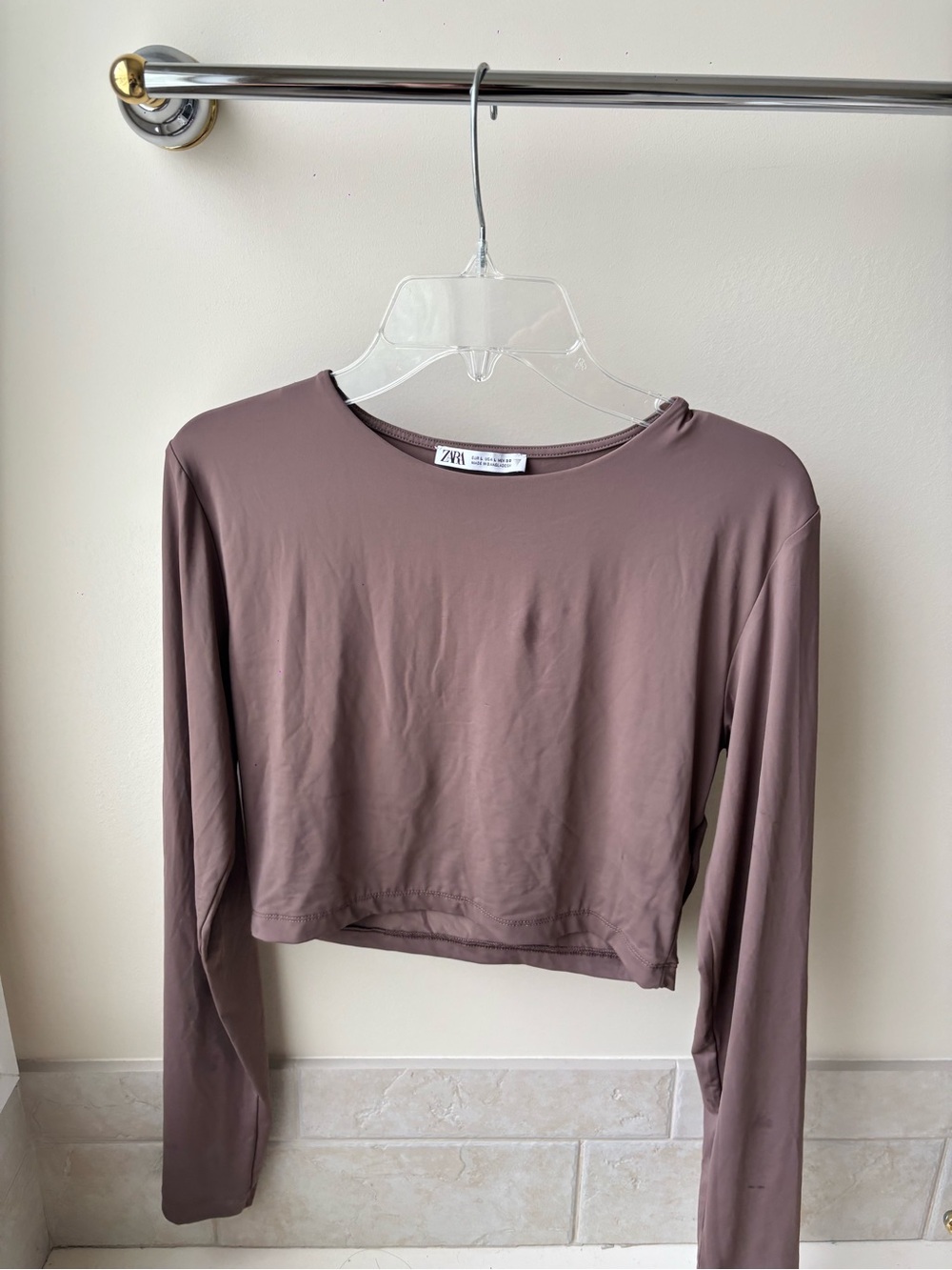 Zara Brown Long-Sleeve Cropped Top